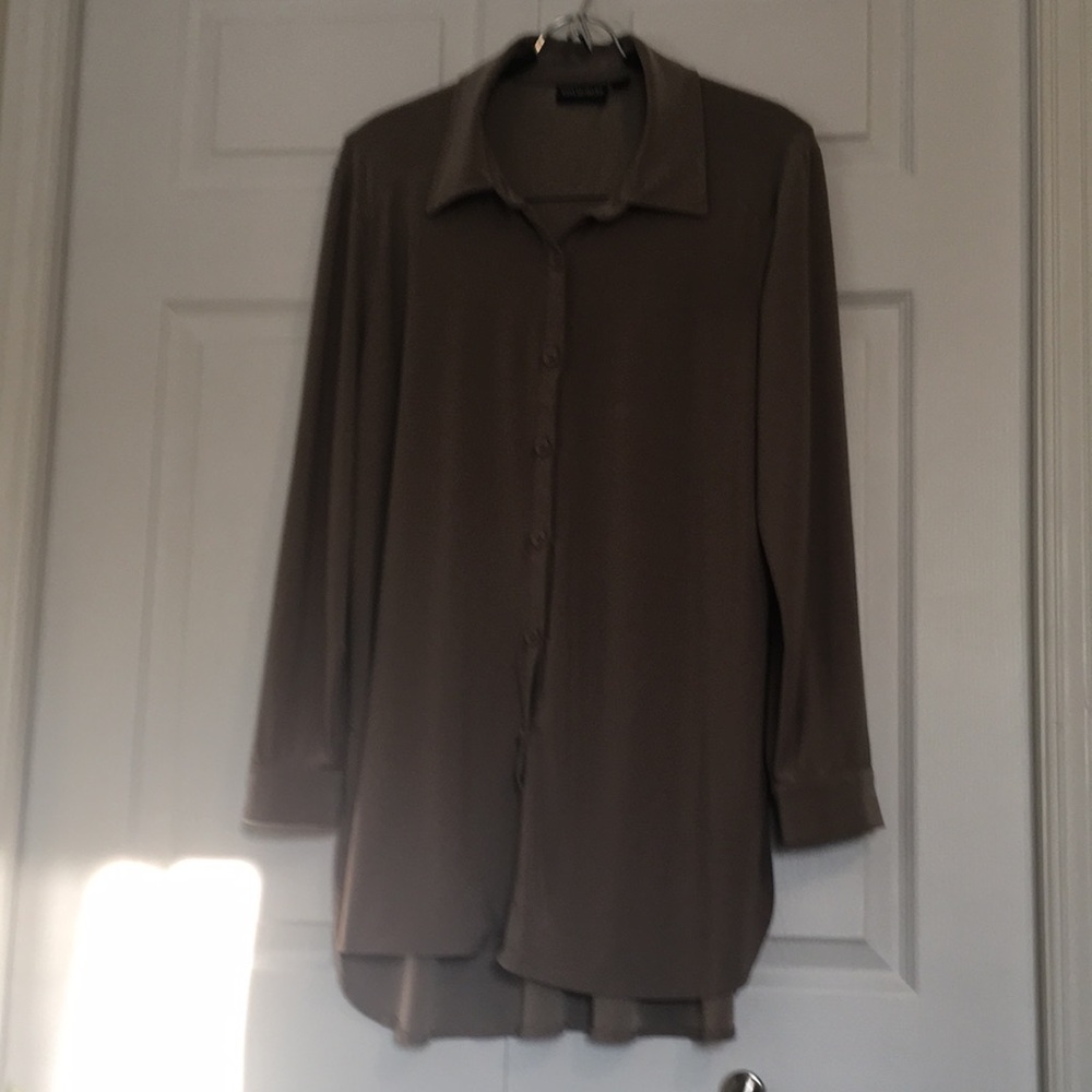 Nina Leonard Brown Button Down Shirt
